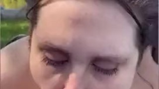 Miniatura de Amateur wife sucks, licks and strokes cock in backyard for huge cumshot 😍